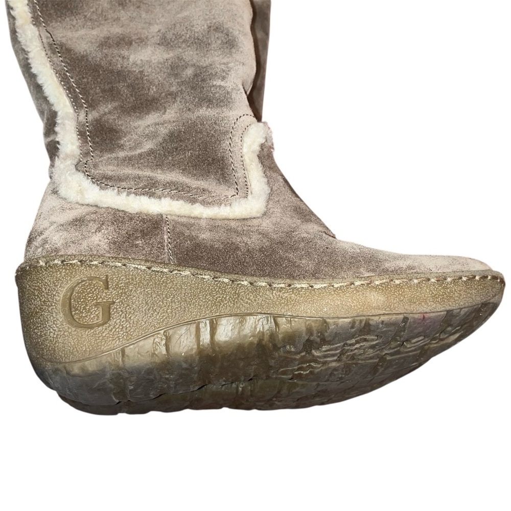 Guess Jefter Taupe Natural Suede Olive Green Tall Wedge Heel Boots Size 7.5 - Picture 10 of 13